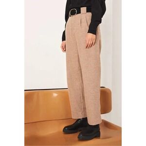 NWT Ba&sh Firenze Wool Blend Pleated Trousers High Rise Beige Straight‎ Leg US 4